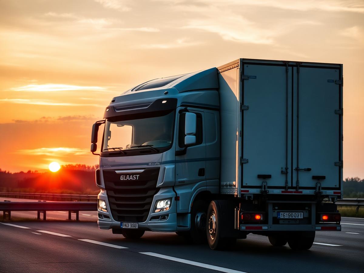 Eurooppalainen rahtiauto auringonlaskussa